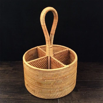 

Rattan Woven Storage Basket Desktop Remote Control Organizer Sundry Storage Container for Home Office