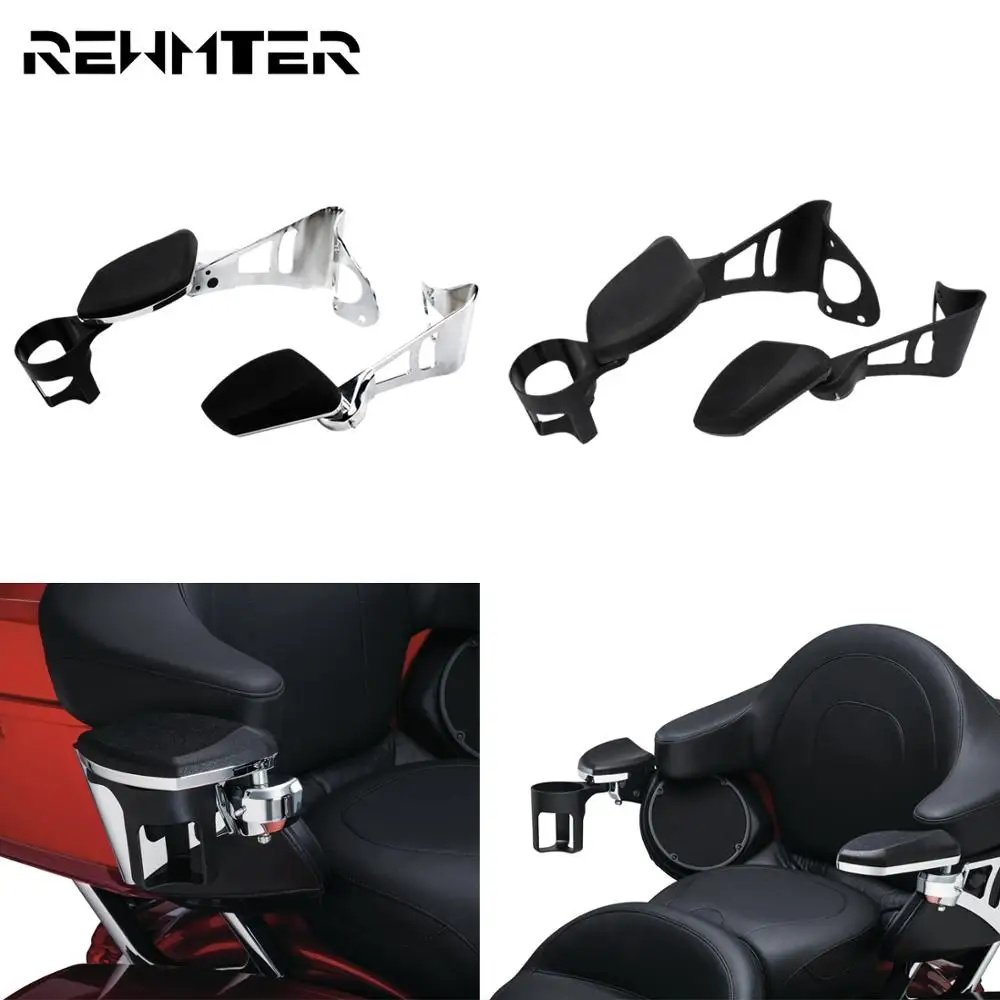 Motorcycle Adjustable Passenger Armrests Arm Rests With Cup holder For