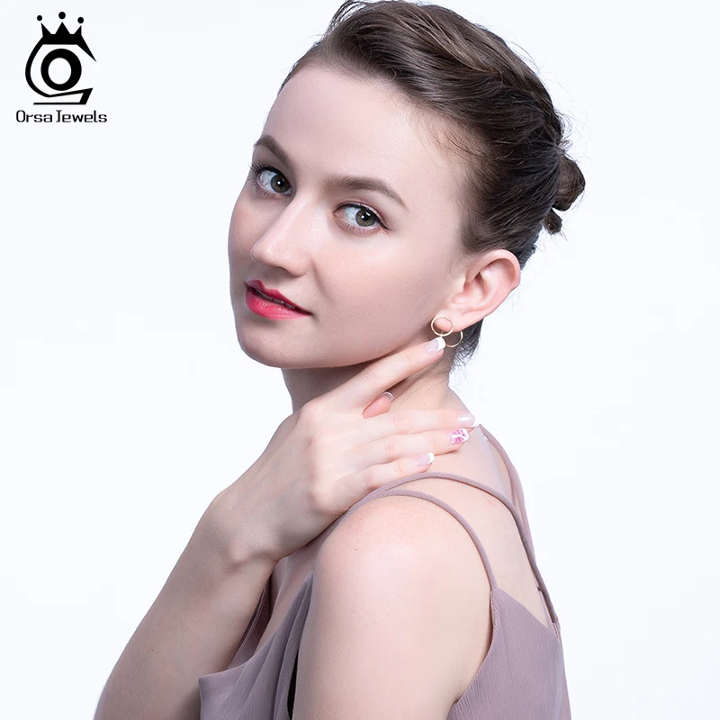 ORSA JEWELS, изысканные 925 пробы серебряные серьги-гвоздики для женщин, последняя модель сережек, круглая форма, милые ювелирные изделия на каждый день, SE190