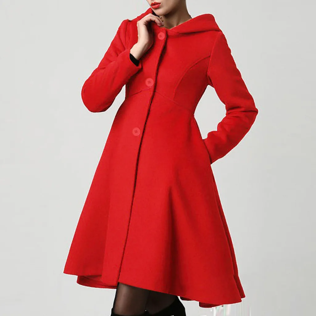 Зимнее женское пальто manteau femme, накидка с капюшоном, элегантное женское Шерстяное Пальто с карманами на талии, abrigo mujer casaco feminino