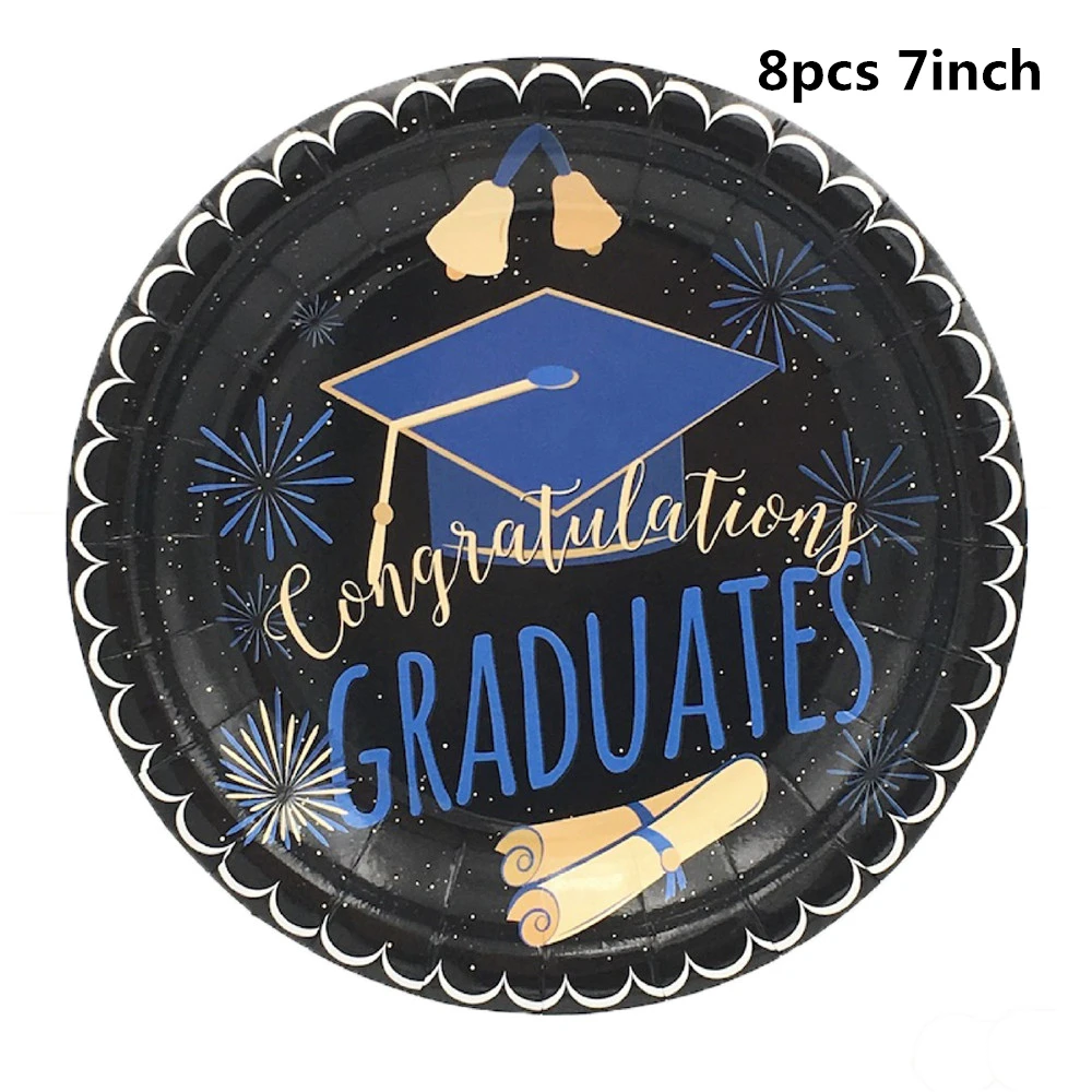 Plate 7inch 8pcs Выпускная одноразовая посуда для вечеринки посуда бумажные тарелки чашка салфетка тарелка выпускные сувениры выпускники Декор подарок услуга, Q - Цвет: Plate 7inch 8pcs