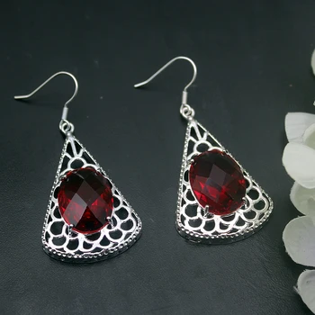 

Hermosa Charming Natural Red Garnet 925 Sterling Silver Earrings For Women Fashion Jewelry 2 1/4 Inch ME063