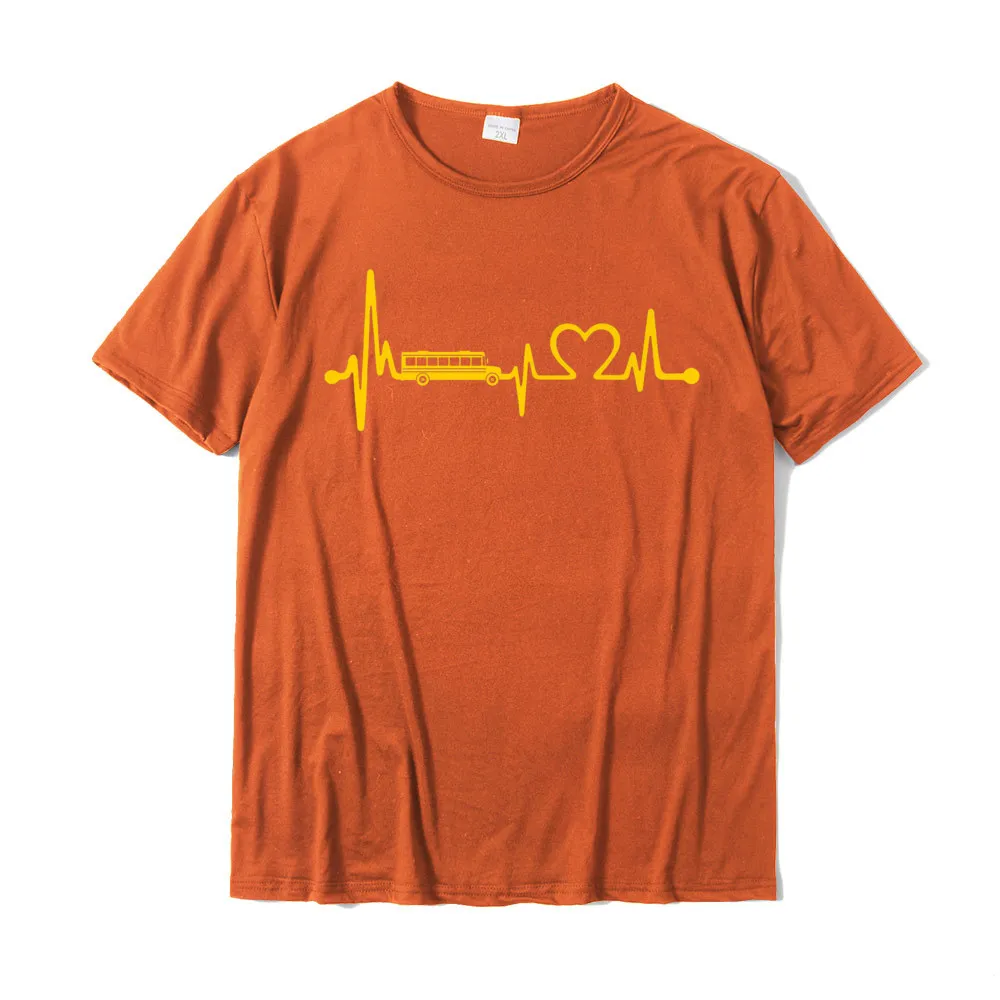 Comics Printed On Funny Short Sleeve Autumn Tops & Tees Prevailing Round Neck All Cotton T-shirts Male T-shirts Funny School Bus Driver Gift Love School Bus Heartbeat Premium T-Shirt__19466 orange