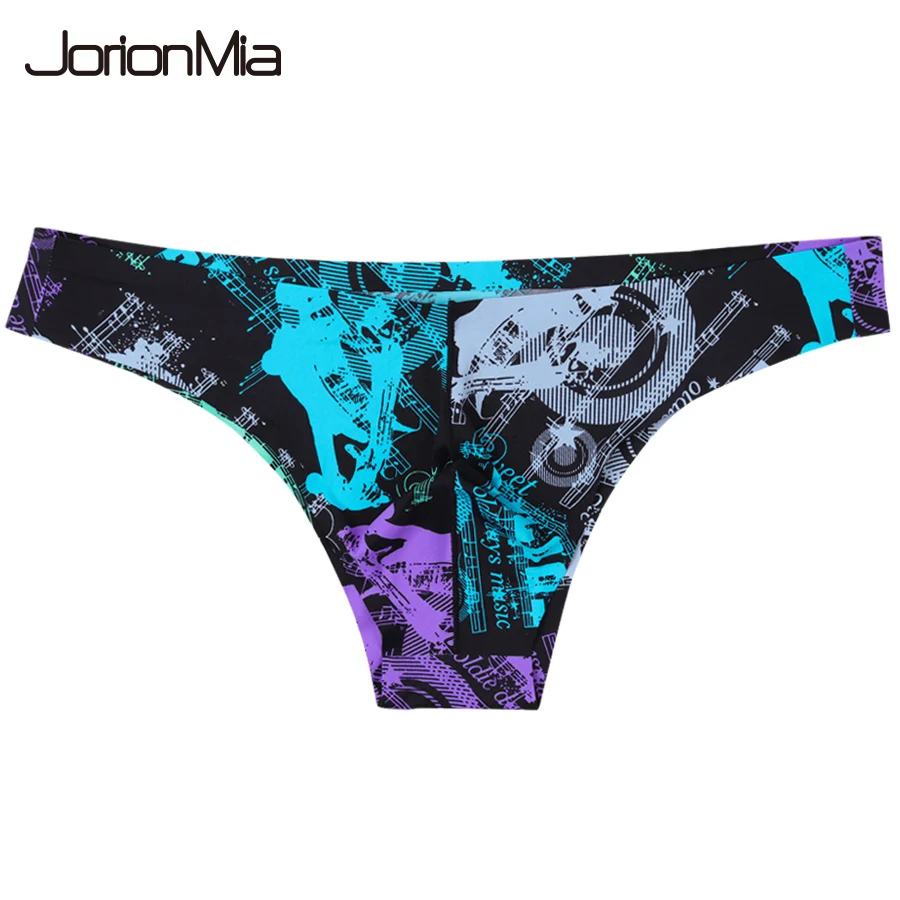 Men Sexy Style Smooth Soft Printed Underwear Men's Thin Underpants Man Low Waist Bikini Ice Silk Briefs Seamless Underwear 817