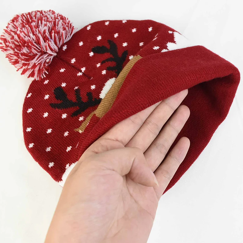 Christmas Beanie Hat Christmas Hats Sweater Santa Elk Knitted Beanie Hat With LED Light Up Cartoon Patteren For Kids New Year Supplies