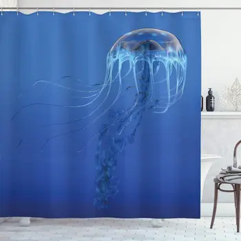 

Jellyfish Shower Curtain Blue Spotted Jelly Fish Aquarium Life Marine Animals Ocean Predator in The Deep Water Bathroom Decor