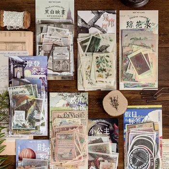 

60 Pcs Modern Magazine Label Vintage Diary Handmade Adhesive Paper Flake Sticker Scrapbooking Stationery Decor Diy