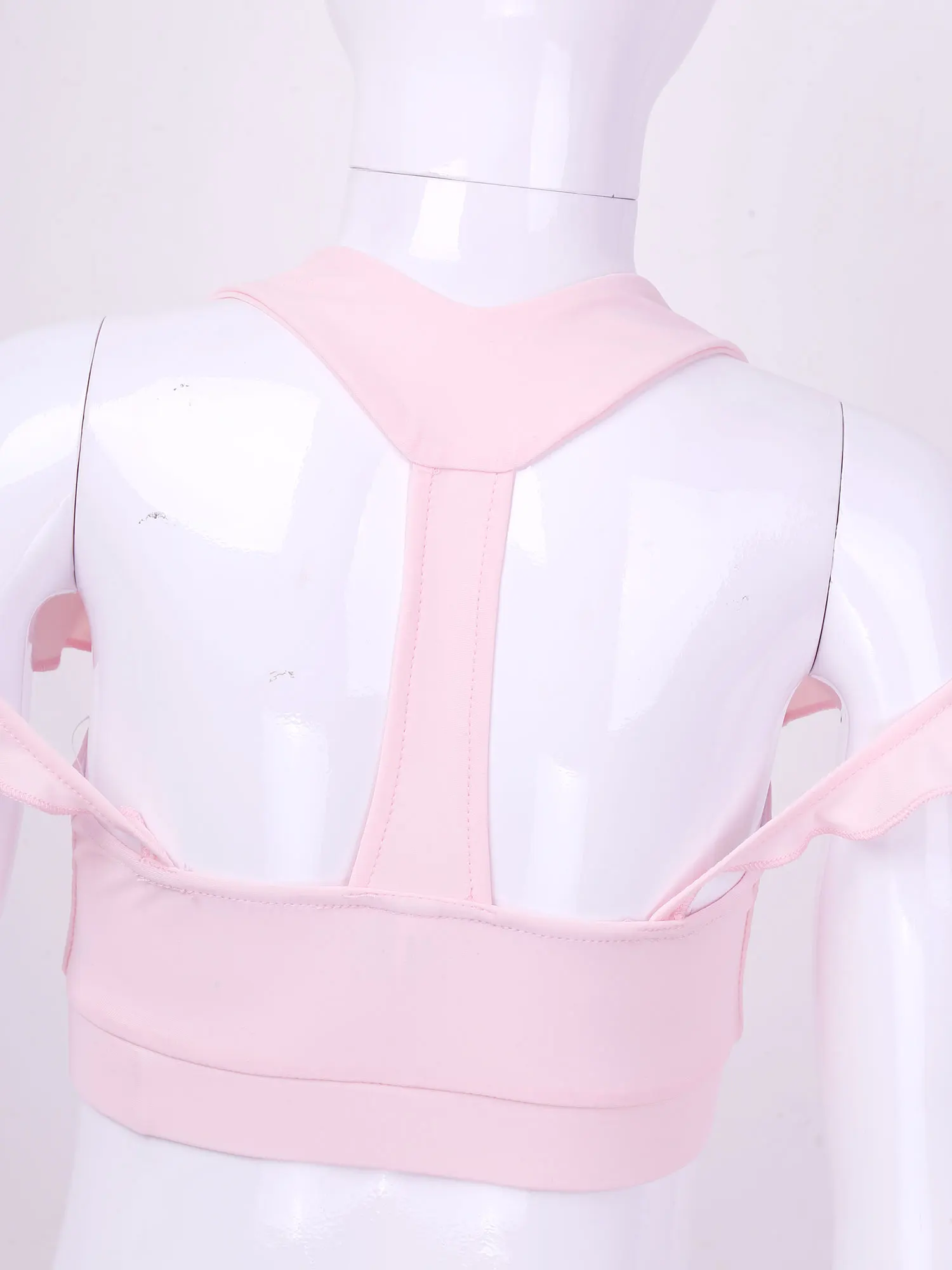 TiaoBug Girls U Neck Ruffled Straps Open Back Sports Tops With Stirrup Pantyhose Stockings Leggings Tights For Active Dance Gym