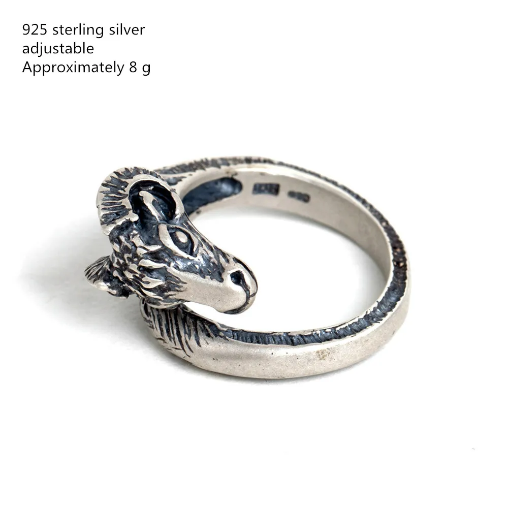S925 Silver Dark Dream Night Workshop, серебро 925 пробы, Ретро стиль, овца, регулируемое кольцо,, ювелирные изделия со зодиаком - Цвет основного камня: S925 Silver