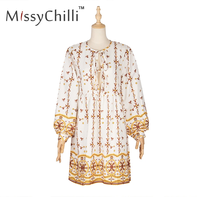 Женское пляжное платье MissyChilli белое с длинным рукавом и принтом пейсли v образным
