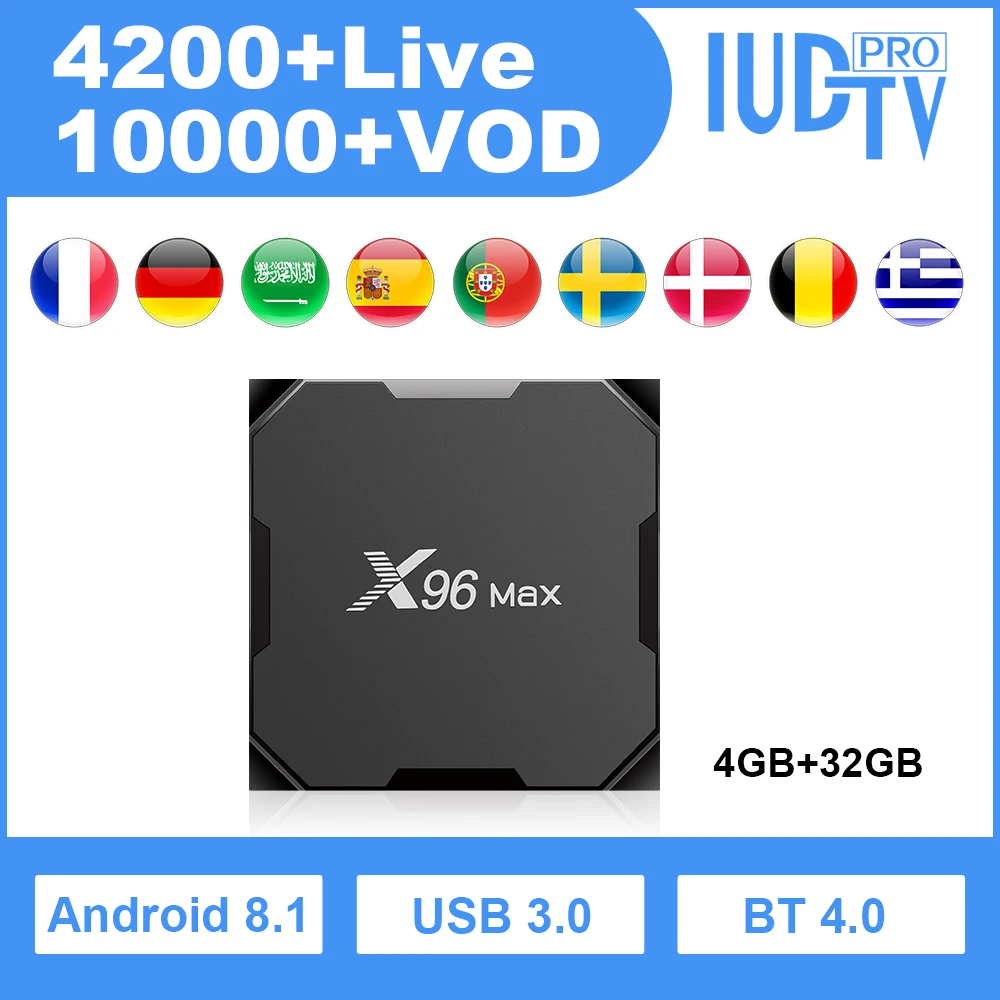 

X96Max French IPTV Spain Germany Android 8.1 IPTV box BT 4.0 IUDTV PRO IPTV Subscription Belgium IP TV Sweden box