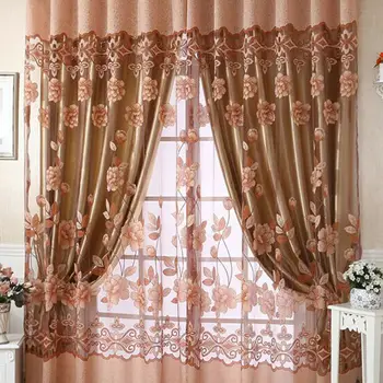 

2pcs Floral Window Blackout Tulle Curtain Elegant Room Panel Home Decor Curtain Fastener Colorful Tiebacks Curtain Bandage