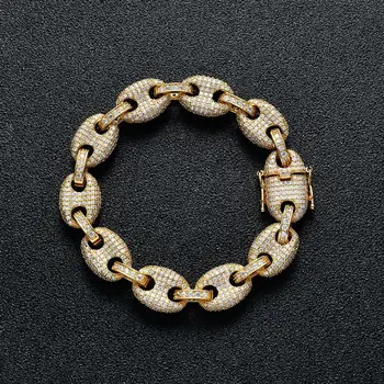 

MATHALLA Men's 12MM Copper Coffee Bean Chain Iced Out Crystal AAA+ Cubic Zirconia Chain Bracelet Gold Hip Hip Jewelry Homme