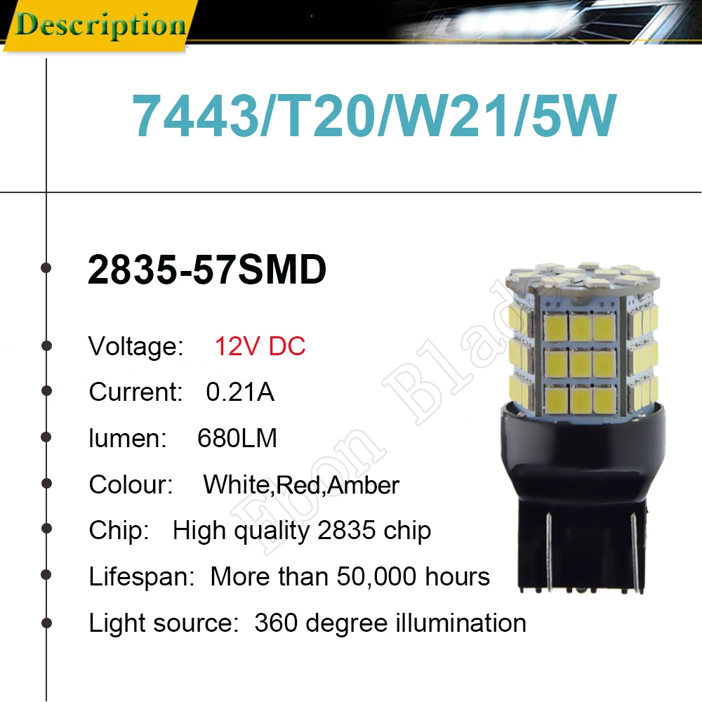 Pair T20 Led W21/5W 7443 7440 DRL ������ �̼� ����Ʈ 57SMD �ڵ��� ���� �극��ũ ���� ���� Led �� ����Ʈ, ȭ��Ʈ ���� �ڹ� ���ο� 12V
