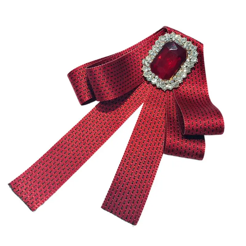 Британский Ретро горошек лента галстук-бабочка женская рубашка воротник стразы брошь булавка 449F