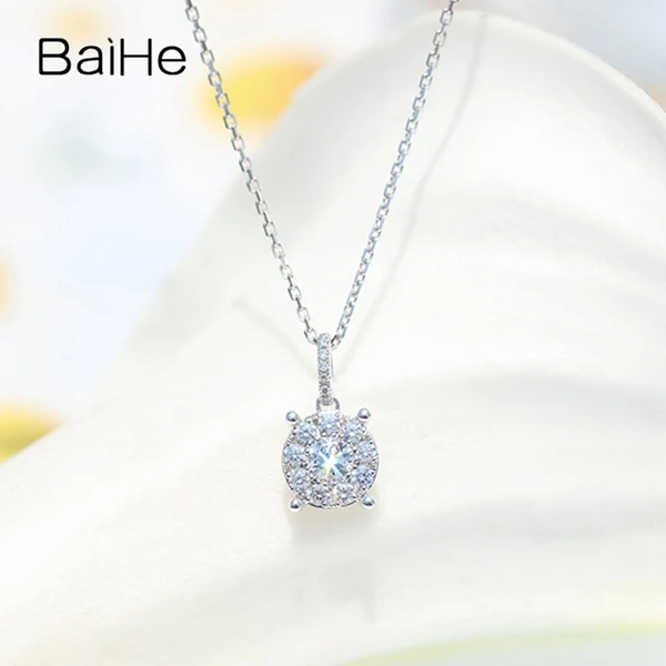 BAIHE Solid 14 K, белое золото, всего 0,27ct, круглая огранка H/SI, натуральные бриллианты, трендовые украшения для помолвки, Подарочный кулон