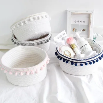 

Round Cotton Rope Knitted Storage Baskets for Kids Toys Cosmetics Nursery Sundries Organizer Home Hamper Accessories