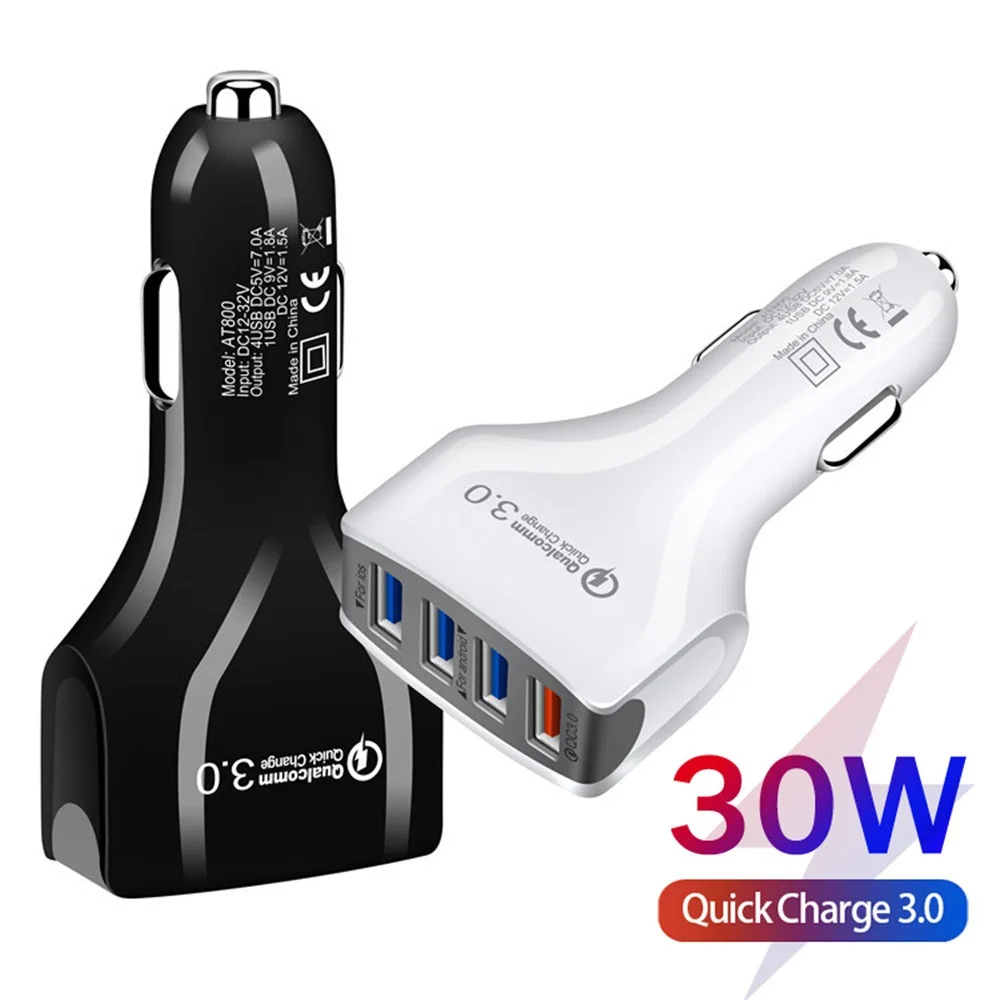USB Автомобильное зарядное устройство 30 Вт Быстрая зарядка QC 3,0 4 usb порта Быстрая зарядка автомобильного телефона Автомобильное USB зарядное устройство для телефона samsung Xiaomi
