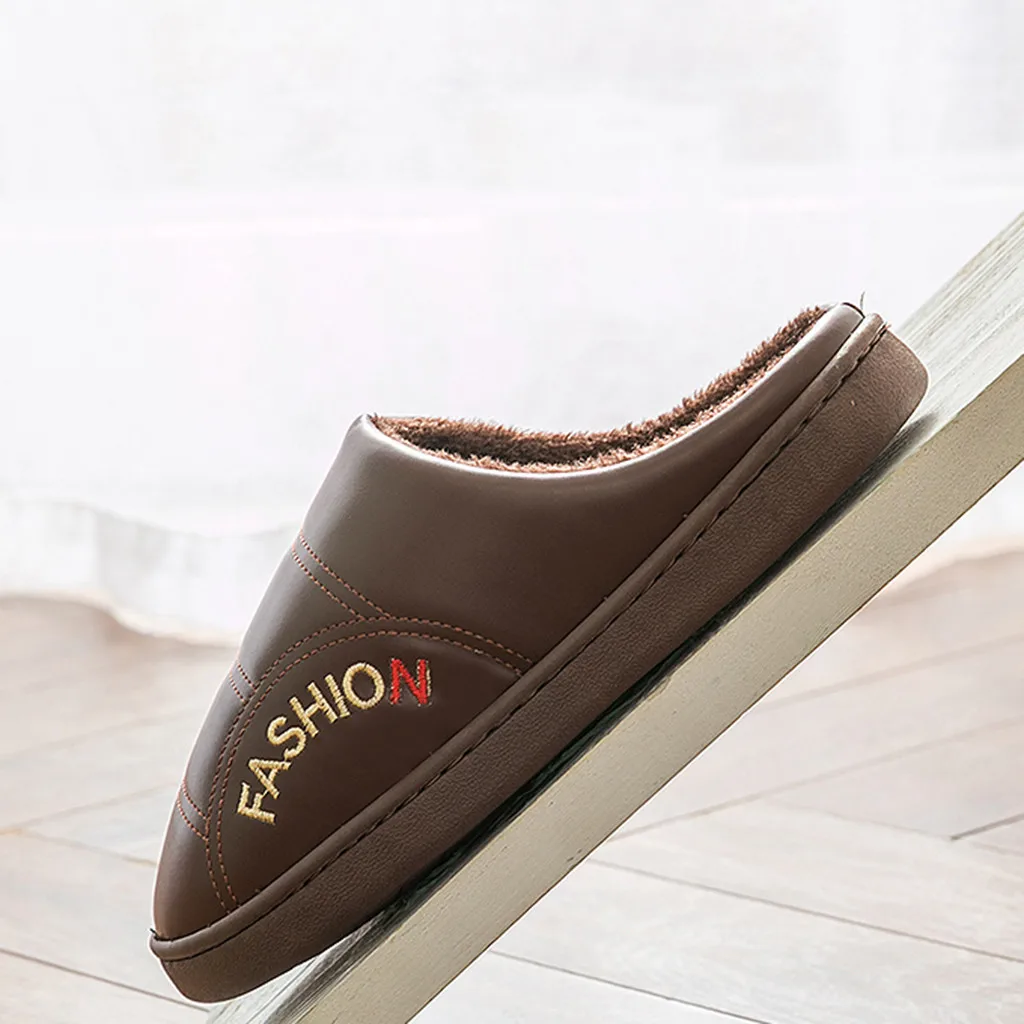 Winter Warm Leather Home Slipper Shoes Woman New Arrival Flat Non-slip Indoor Slipper Woman Shoes Plus Velvet Large Size Slipper