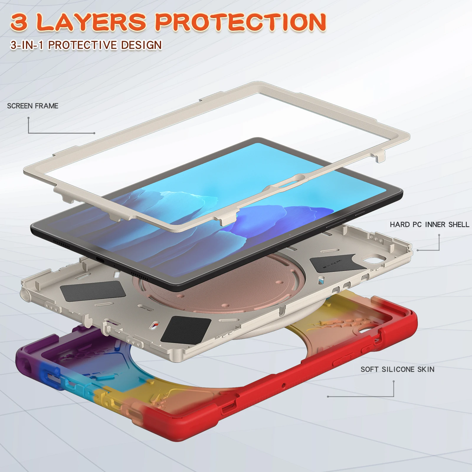 Tablet Case for Samsung Galaxy Tab A7 10.4 2020 SM-T500 T505 Rotating portable bracket anti-fall safety child protective cover