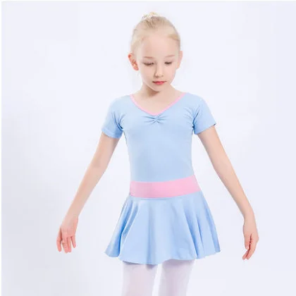 Children Cotton Gymnastics Leotard Ballet Dress Kids Short Sleeve Dance Leotard Tutu Dance Wear Ballerina Clothes for Girls - Цвет: Light blue
