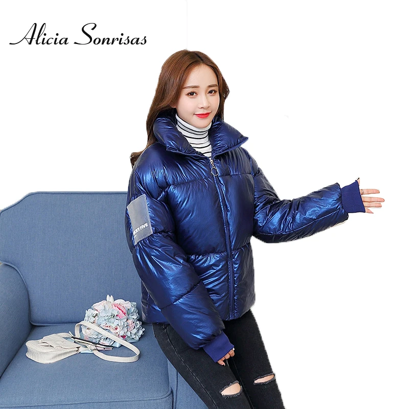 

2019 New Winter Jacket Women White Big Size Glossy Down Cotton Jacket Loose Warm Thick Punk Parkas Female Coats