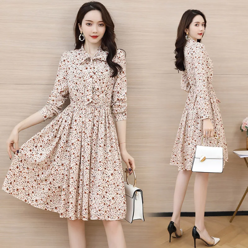 

2020 New Style Spring Shirt ling gao Cold Royal Sister-Style Mature Dress Women's Spring And Autumn Long Sleeve over-the-Knee Fl