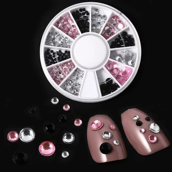 

Classic Three Color 3D Nail Art Decorations Crystal Round Flat Bottom Nails in Wheel Rhinestone Jewelry for DIY Nail Accessories