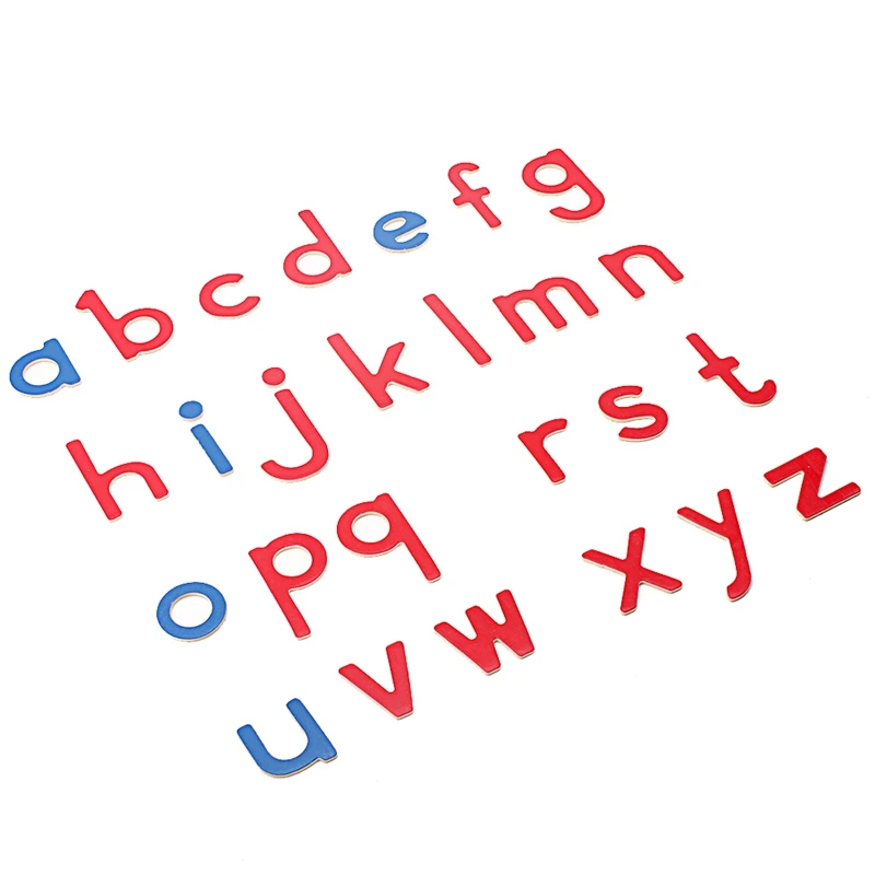 26 Uds. De Madera Montessori para aprendizaje de idiomas en inglés, letras de alfabeto, juguete educativo de madera contrachapada, color rojo y azul