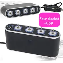 Top Sales 4 Way USB Cars Cigarette Lighter Socket Splitter 12V/24V Charger Adapter