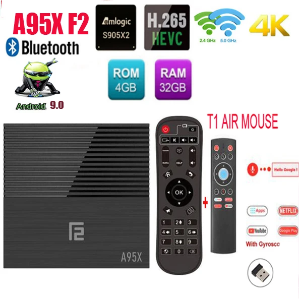 4G 32G T1 A95X F2 4 ГБ 32 ГБ 64 Гб Смарт ТВ приставка Android 9,0 Amlogic S905X2 поддержка 1080p 4K Netflix youtube телеприставка медиаплеер - Цвет: 4G 32G T1