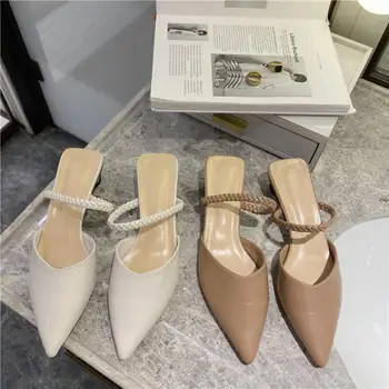 

mule heels Women Sandals Ladies Low-heeled Slippers Candy Color Thick Heel Fashion Female Slides 2020 Summer Shoe