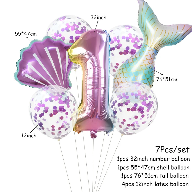 Little Mermaid Party Balloons 32inch Number Foil Balloon Kids Birthday Party Decoration Supplies Baby Shower Decor Helium Globos