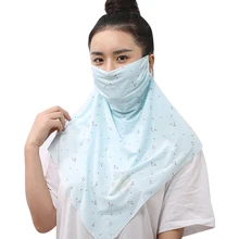 Лето, защита от солнца, Пылезащитная маска для женщин, защита шеи, полное покрытие, маска для лица, шелк льда, крутая Тонкая Шаль с цветочным рисунком