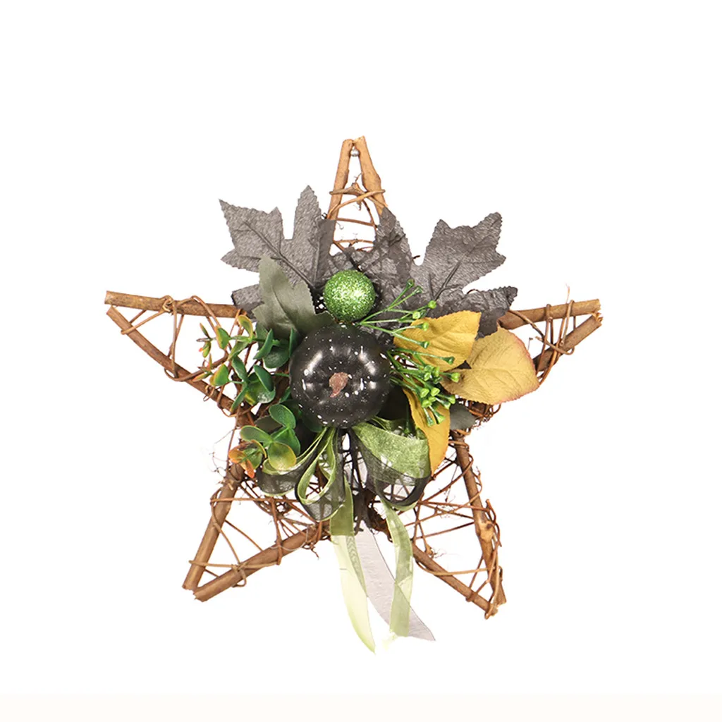 Halloween Wooden Five-star Wall Hanging Pumpkin Berry Maple Leaf Wall Decoration Five-pointed Star Rod Waldorf Rodent Toys