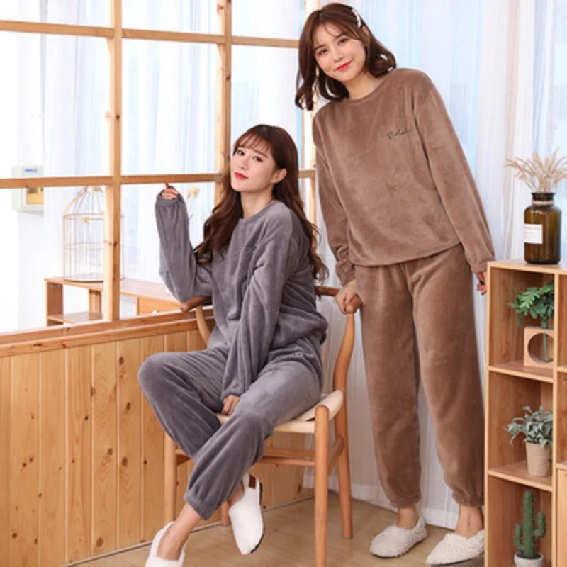 

Winter Women's Flannel Velvet Pajamas Sets Sleepwear Thick Loose Casual soft Warm nightgown Homewear Clothing Female Suit Pijama
