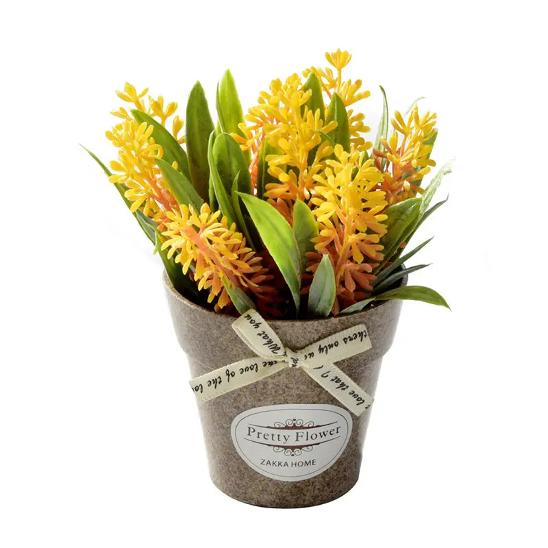 Искусственные растения искусственный цветок декоративный цветок Декор для дома, украшение из искусственных цветов для мини горшках бонсай Противоударная заданяя 1 комплект и ваза-50 - Цвет: Оранжевый