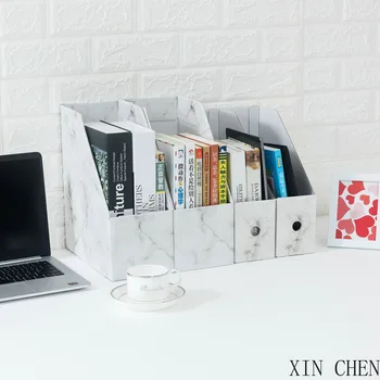 

New Nordic style book stand box marble pattern student office desktop storage box large capacity book organizer office file rack