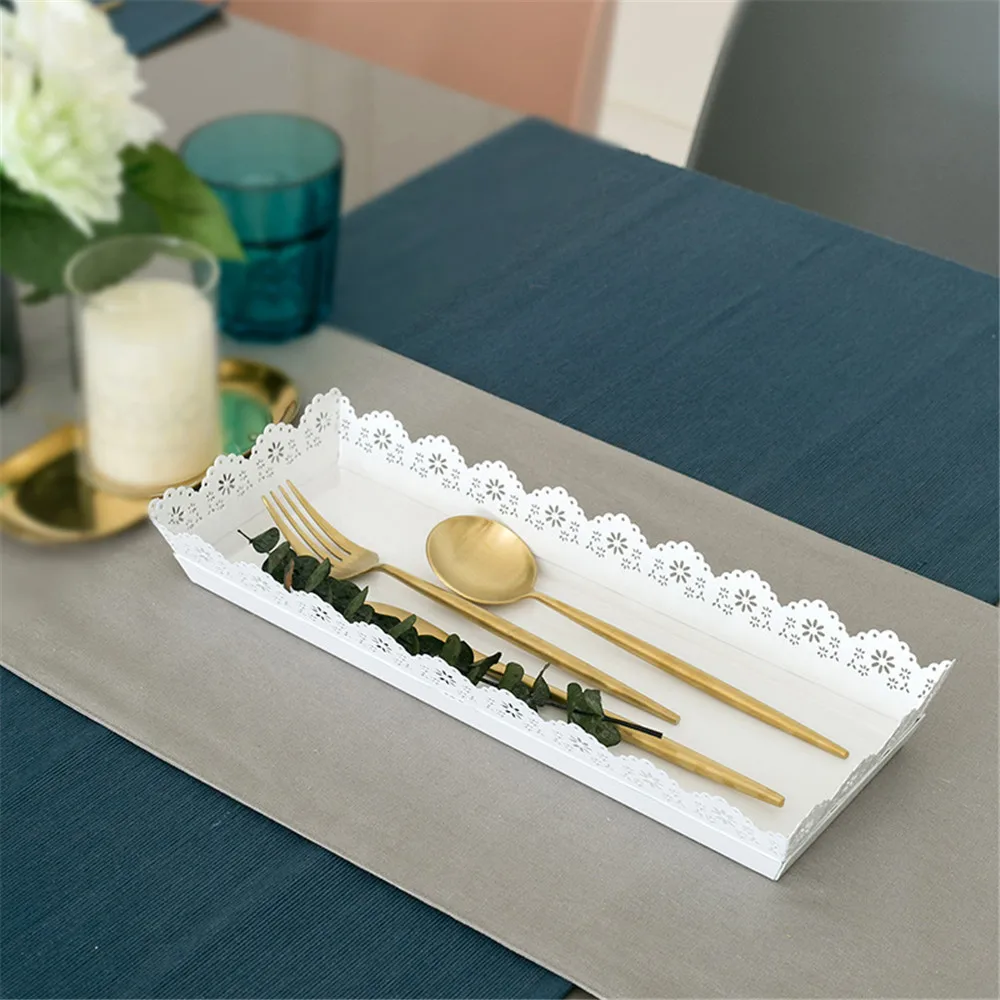 

Simple White Metal Storage Tray Chic Rectangle Jewelry Display Trays Home Table Decor Dessert Plate Organizer Trays