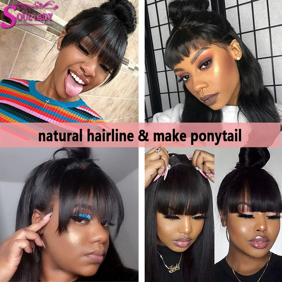 Straight Lace Front Wig Bangs Fringe Straight Human Hair Wigs Bangs Women Brazilian Bang Wig Human Hair Frontal human hair wig lace front wig human hair wigs front lace wig