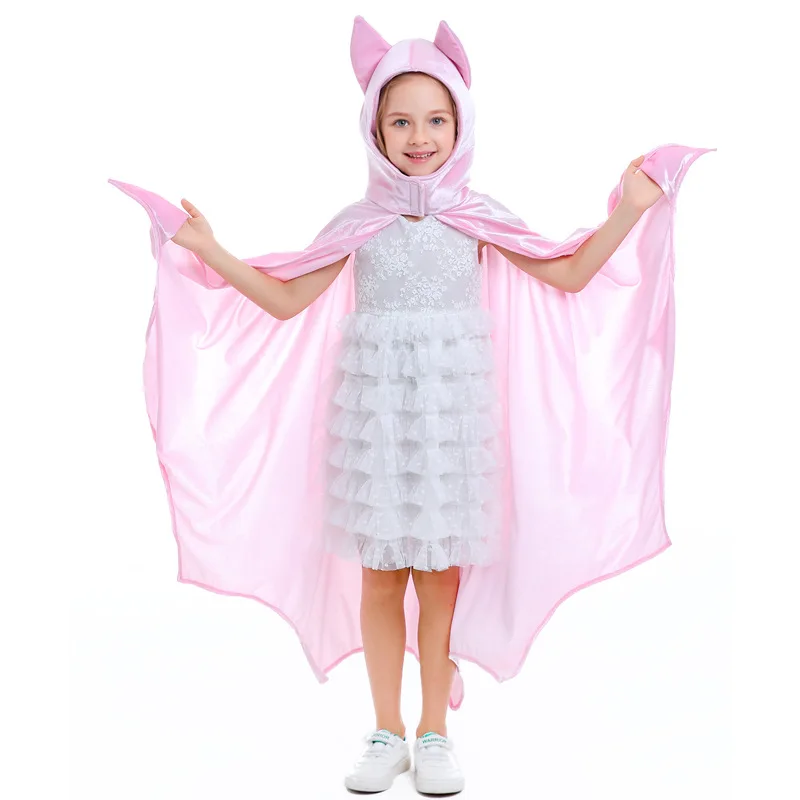 

Halloween Cosplay Cloak Kids Unisex Black and Pink Vampire Bat Hooded Cape Halloween Animal Cosplay Cloak costumes for Girl