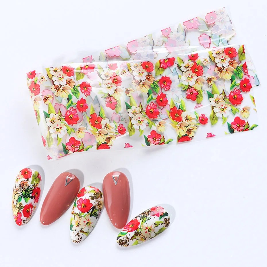 10pcs Mix Flower Leaf Design Stickers On Nails Art Foil 3D Transfer Decals Manicure Tip Letter Slider Nail Art Decoration JI1538