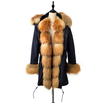 

Tatyana Furclub 2019 Fashion Navy Blue Parka Women Jackets Real Fur Coat Women Winter Natural Red Fox Fur Parka With Hood Parkas