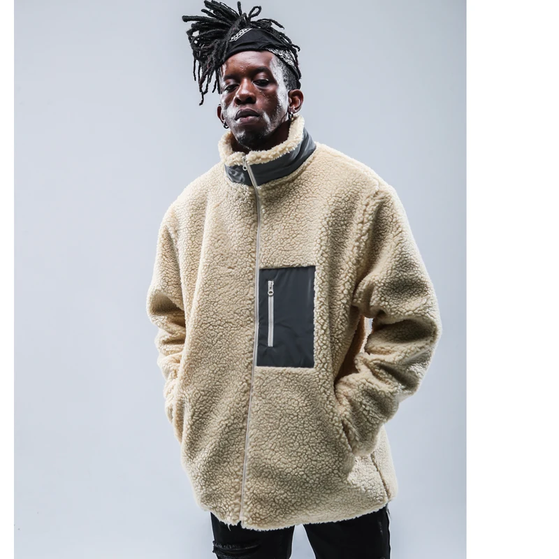 하이 스트리트 폴라 플리스 자켓 남자 두꺼운 산호 양털 코트 2019 높은 칼라 특대 겨울 따뜻한 코트 남자 두꺼운 재킷