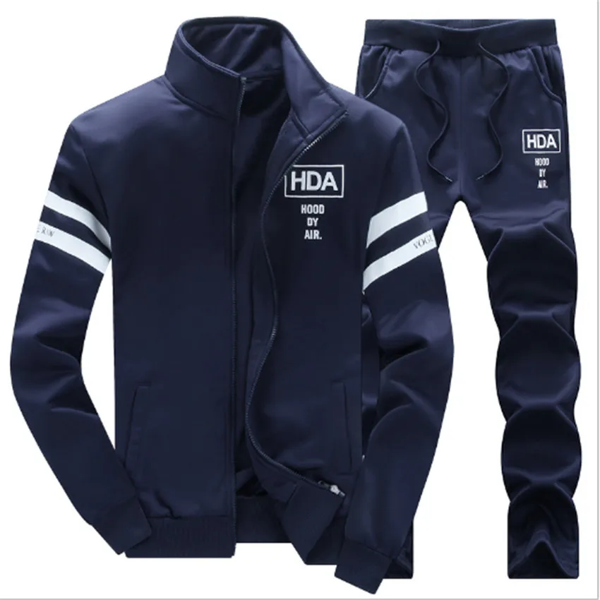 Navy blue Новинка, весенне-осенние спортивные костюмы, мужской комплект, утепленные толстовки+ штаны, костюм, Весенняя толстовка, спортивная одежда, комплект, мужская толстовка с капюшоном, спортивные костюмы - Цвет: Navy blue