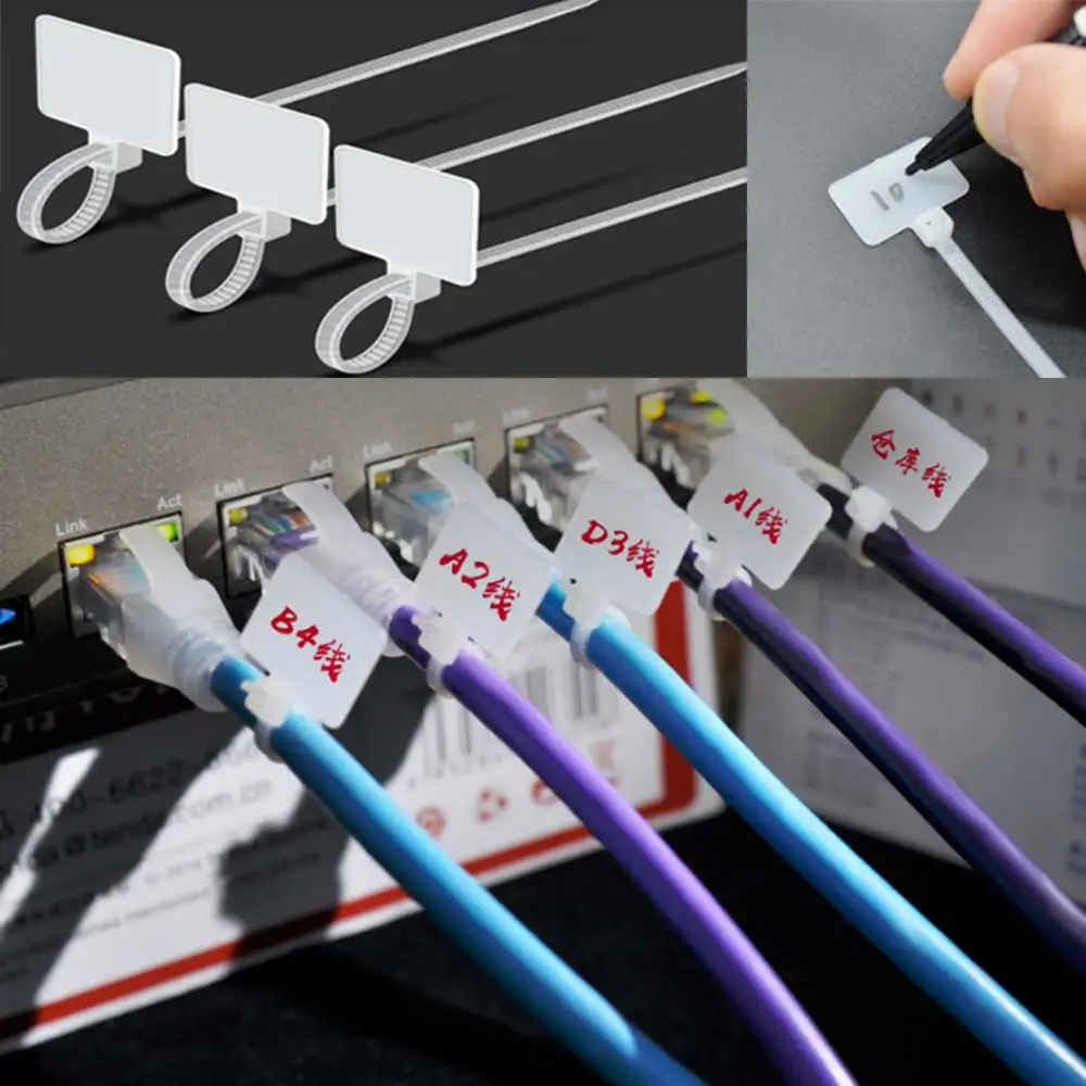 100X Colourful Nylon Self-Locking Label Tie Network Cable Marker Wire Strap nh