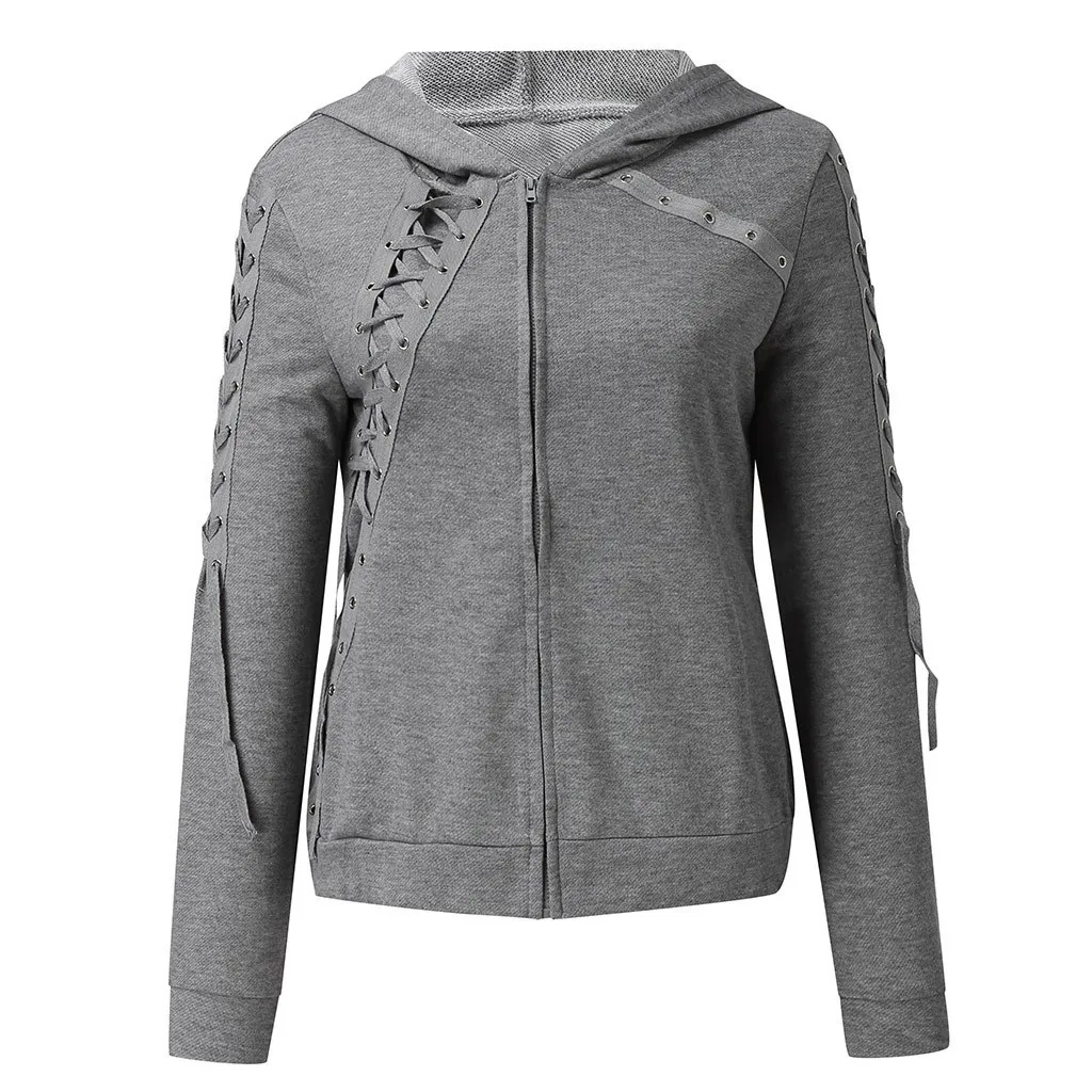 

Female Jacket Ladies Winter Fashion Solid Color Tie Zipper Hooded With Pocket Jacket Autumn Jacket Women Coats And Jackets Women