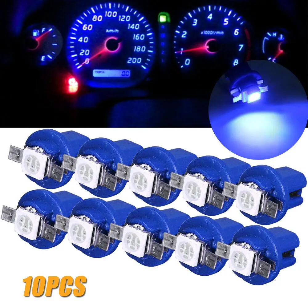 10 шт. Автомобильный светодиодный светильник T5 B8.5D, синий 5050 SMD светодиодный светильник для приборной панели, автомобильный головной светильник, противотуманный светильник, аксессуары для украшения автомобиля