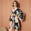 2022 Spring New Ladies Silk Satin Thin Robe Comfort Fresh Style Floral Printed Sleepwear Sexy Nightgown Femme Satin Homewear ► Photo 2/6