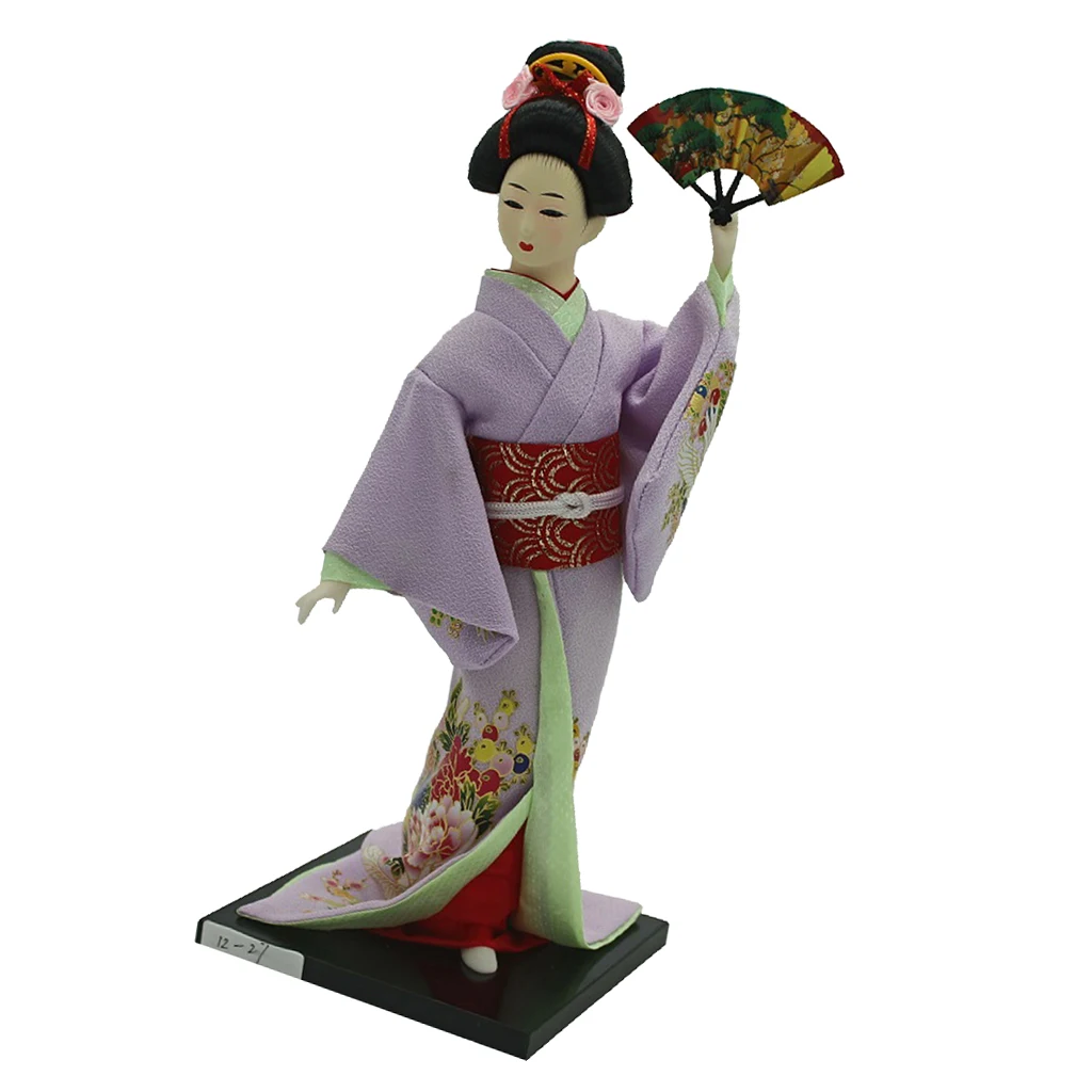 30cm Vintage Japanese Kimono Geisha Doll Female Model Figurine in Purple Clothes
